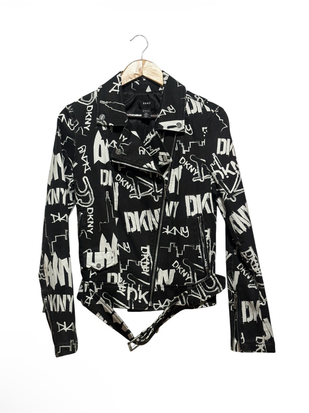 DKNY NY Skyline Logo Print Moto Jacket